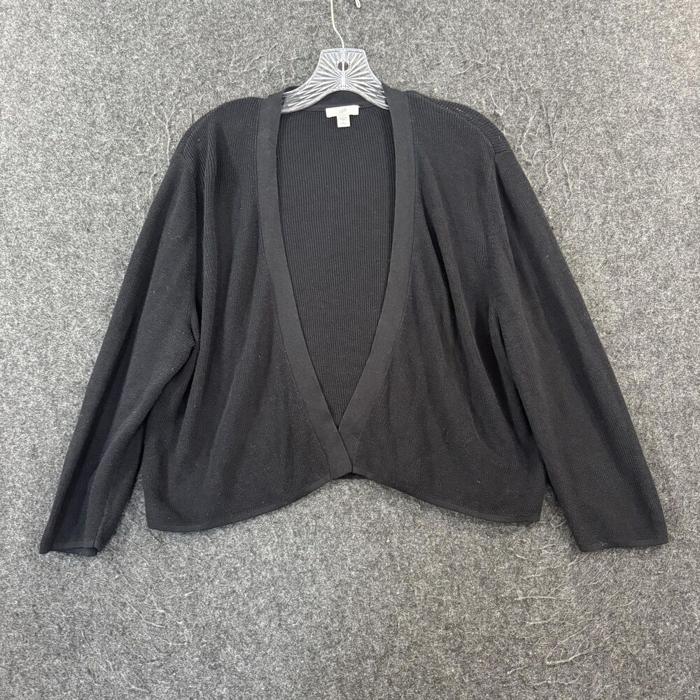 J Jill Cardigan Sweater Women's Large Petite Black Open Front Knit Long Sleeve
